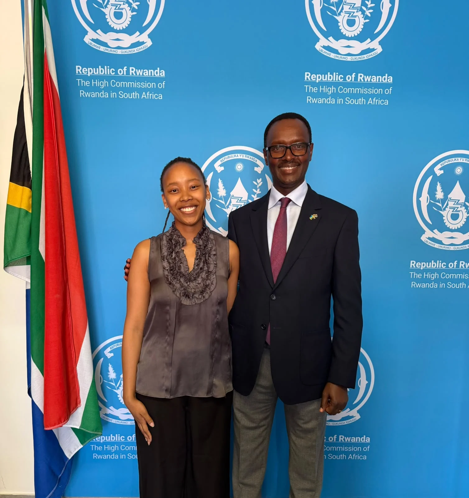 Summerhill alumna Matsipane Maponya alongside H.E. Emmanuel Hategeka, Rwanda's High Commissioner to South Africa.